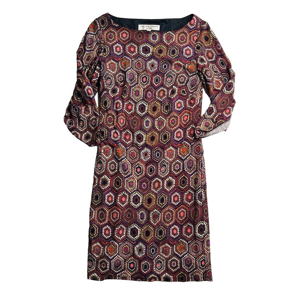 Trina Turk Hexagon Geometric‎ Pin Dot Shift Dress Bright Fun Colors Sz 2 70's